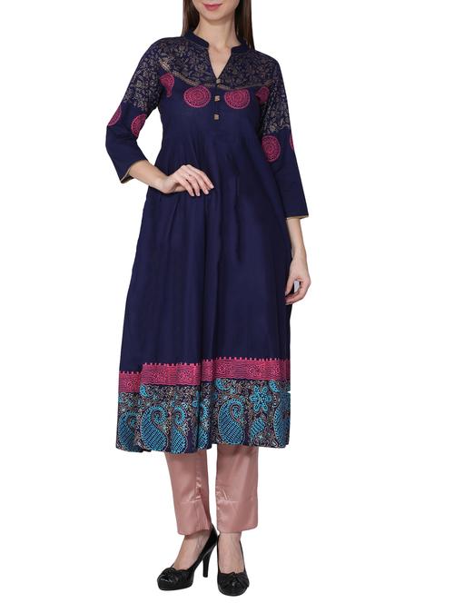a-line block print kurta - 15680766 - Very Small Image - 1