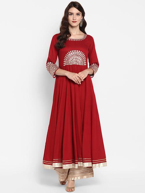 embroidered gota patti kurta with palazzo set - 15681368 - Very Small Image - 1