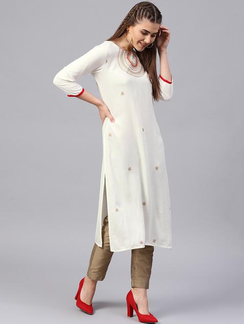 embroidered gotta work straight kurta - 15681376 - Very Small Image - 1