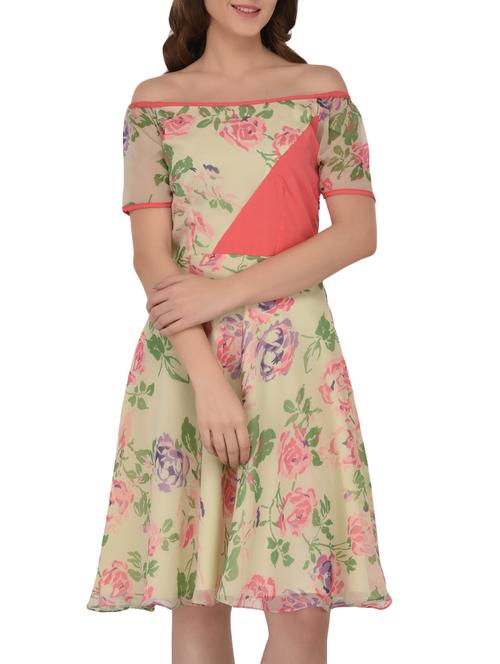 floral off shoulder flared dress - 15681905 - Very Small Image - 1
