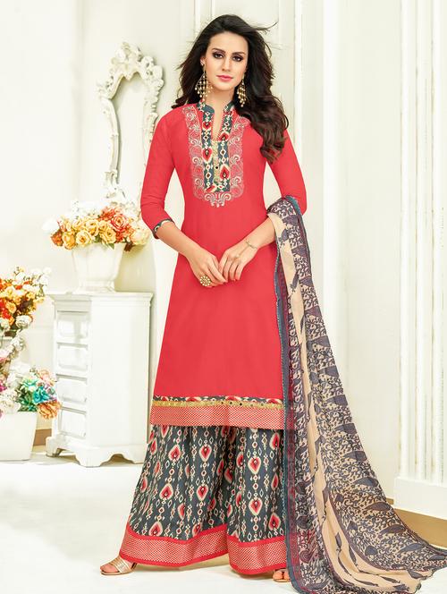 embroidered semi-stitched palazzo suit - 15682043 - Very Small Image - 1