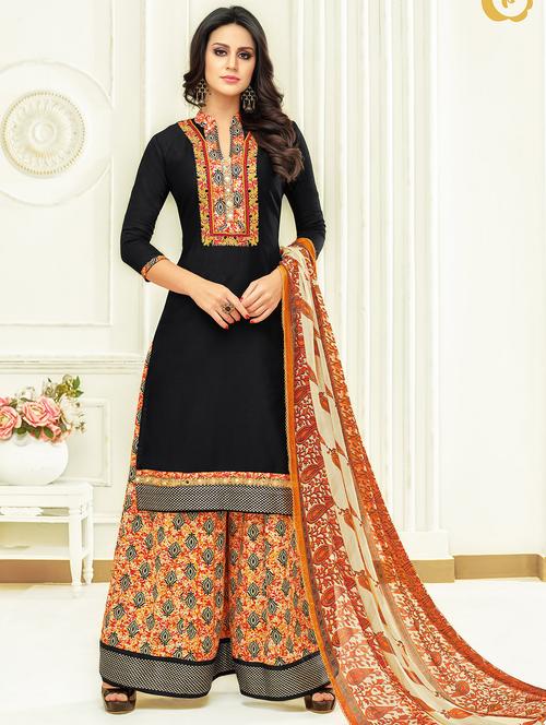 embroidered semi-stitched palazzo suit - 15682049 - Very Small Image - 1