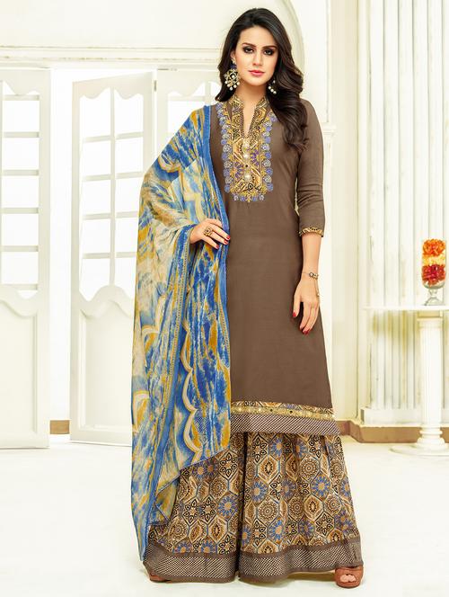 embroidered semi-stitched palazzo suit - 15682051 - Very Small Image - 1