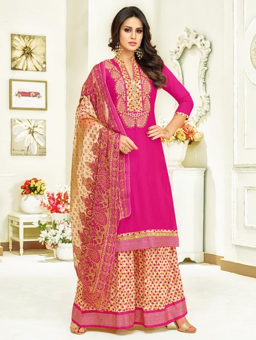 embroidered semi-stitched palazzo suit - 15682052 - Very Small Image - 1