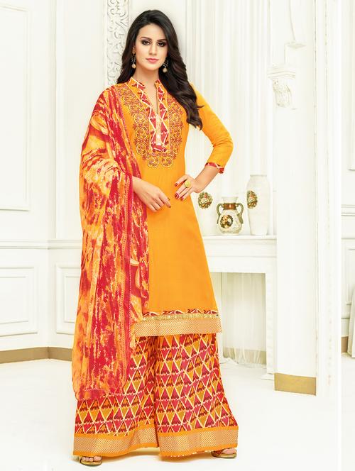 embroidered semi-stitched palazzo suit - 15682054 - Very Small Image - 1