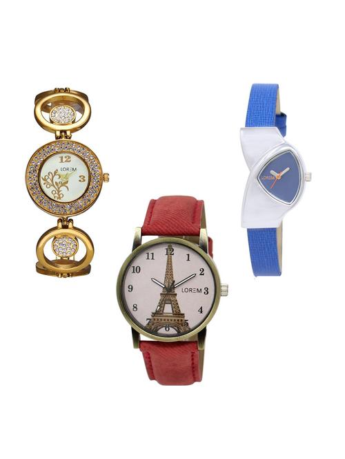set of 3 round dial analog watch combo -(lk204-208-230) - 15684586 - Very Small Image - 1