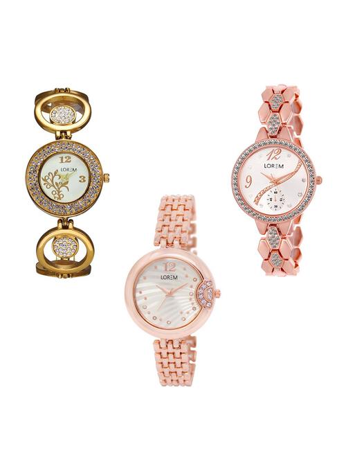 set of 3 round dial analog watch combo -(lk204-215-228) - 15684932 - Very Small Image - 1
