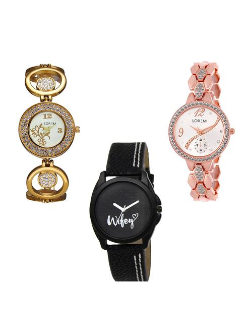 set of 3 round dial analog watch combo -(lk204-215-234) - 15684943 - Very Small Image - 1