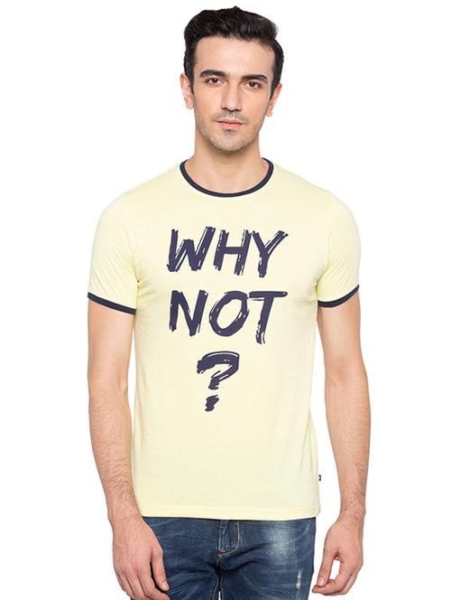 yellow cotton chest print t-shirt - 15691685 - Very Small Image - 1