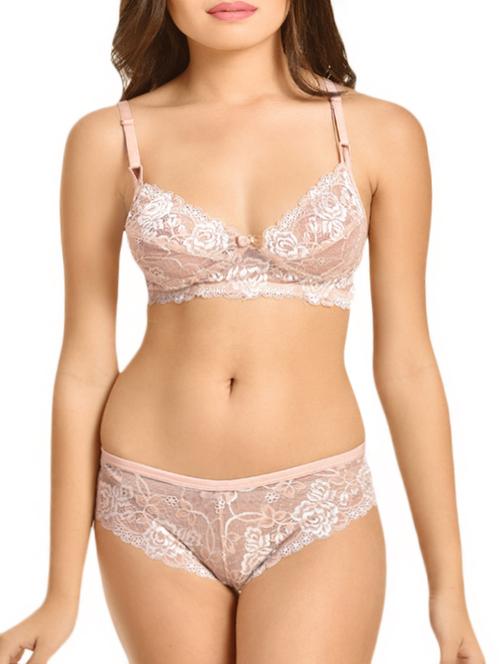 full coverage beige lace bras and panty set - 15691885 - Very Small Image - 1