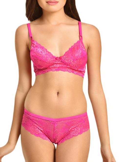 full coverage pink lace bras and panty set - 15691887 - Very Small Image - 1
