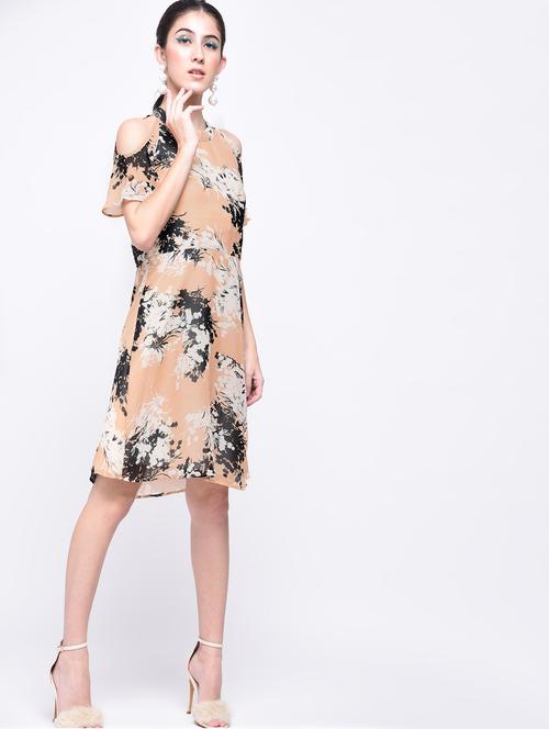 cold shoulder keyhole back a-line dress - 15691992 - Very Small Image - 1