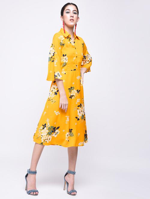 button detail floral a-line dress - 15692009 - Very Small Image - 1