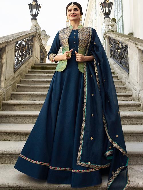 embroidered turquoise flared suit with jacket - 15692147 - Very Small Image - 1