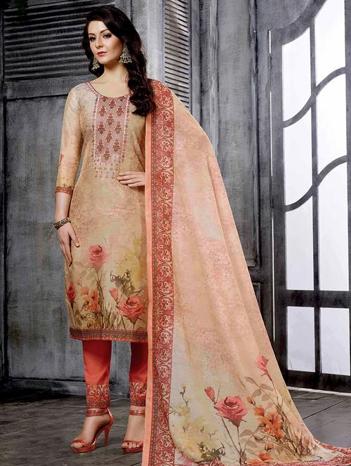 embroidered semi-stitched pant suit - 15692188 - Very Small Image - 1