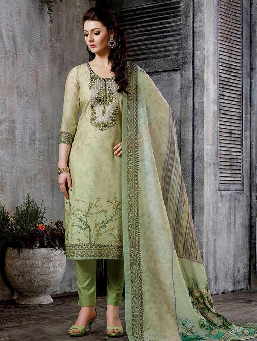 embroidered semi-stitched pant suit - 15692195 - Very Small Image - 1