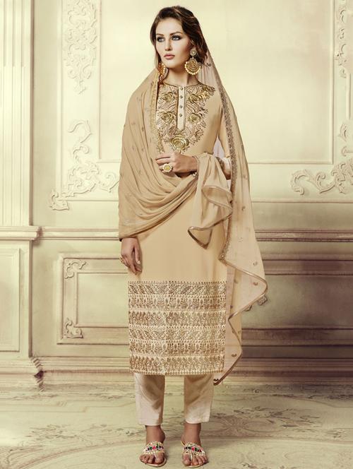 embroidered semi-stitched pant suit - 15692197 - Very Small Image - 1
