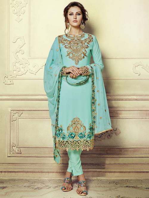 embroidered semi-stitched pant suit - 15692199 - Very Small Image - 1