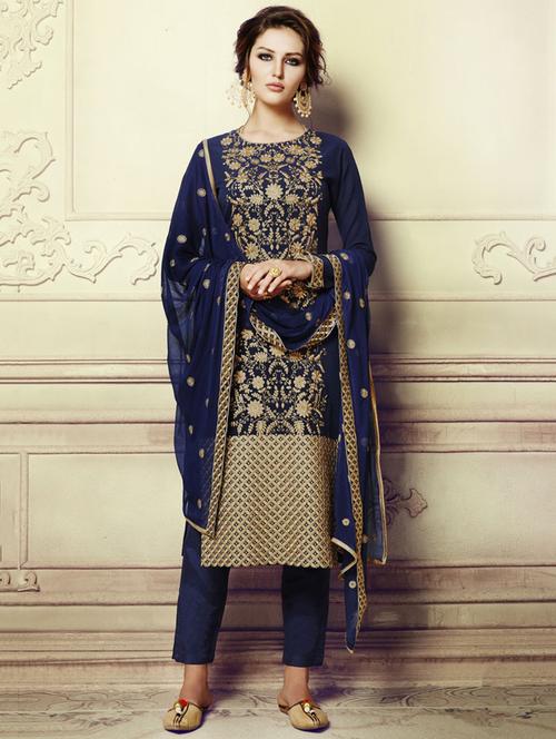 embroidered semi-stitched pant suit - 15692201 - Very Small Image - 1