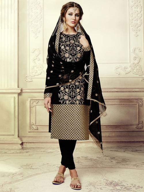 embroidered semi-stitched pant suit - 15692202 - Very Small Image - 1