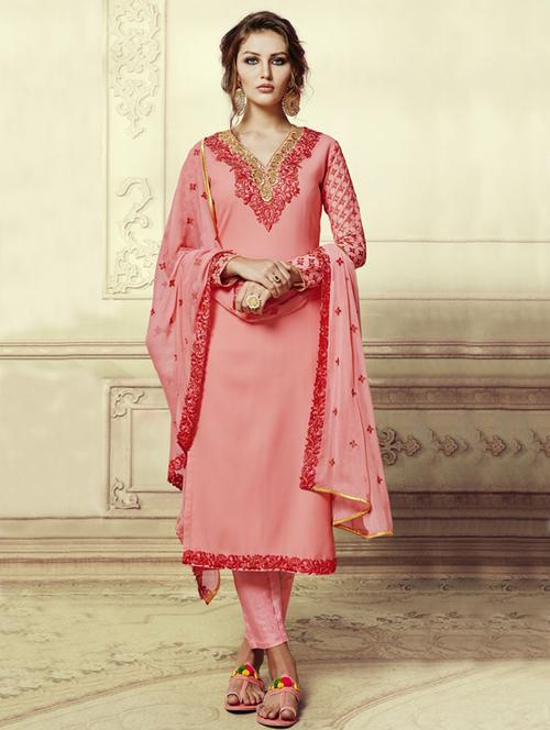 embroidered semi-stitched pant suit - 15692204 - Very Small Image - 1