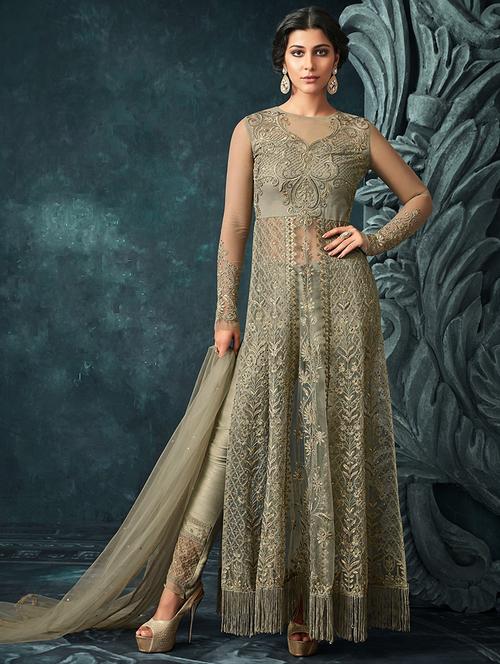tonal embroidered pant suit with fringes - 15692205 - Very Small Image - 1