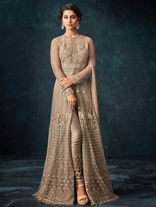 tonal embroidered front slit suit set - 15692206 - Very Small Image - 1