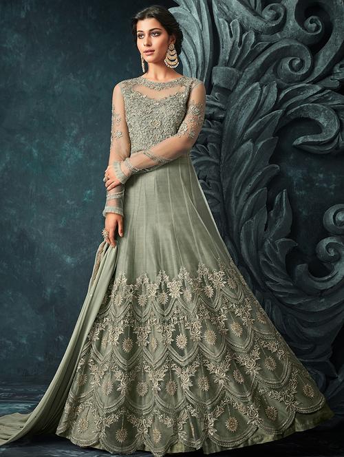 tonal embroidered kalidaar layered suit set - 15692210 - Very Small Image - 1