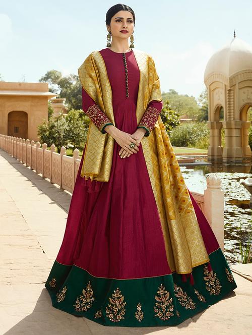 embroidered semi-stitched anarkali suit - 15692212 - Very Small Image - 1
