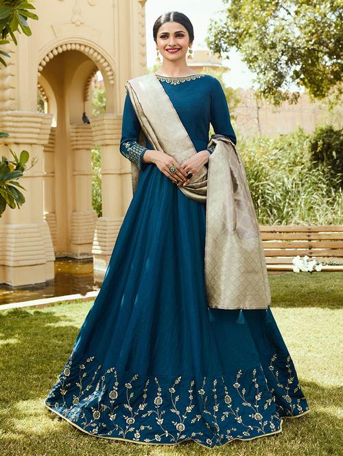 embroidered anarkali silk suit set - 15692218 - Very Small Image - 1