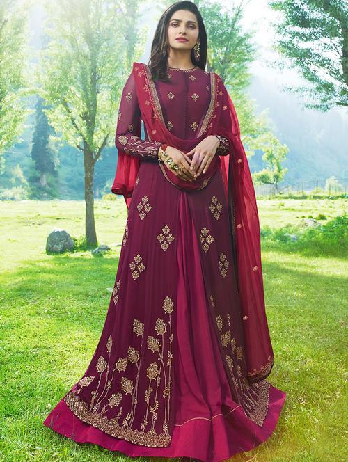 embroidered front slit anarkali silk suit set - 15692219 - Very Small Image - 1