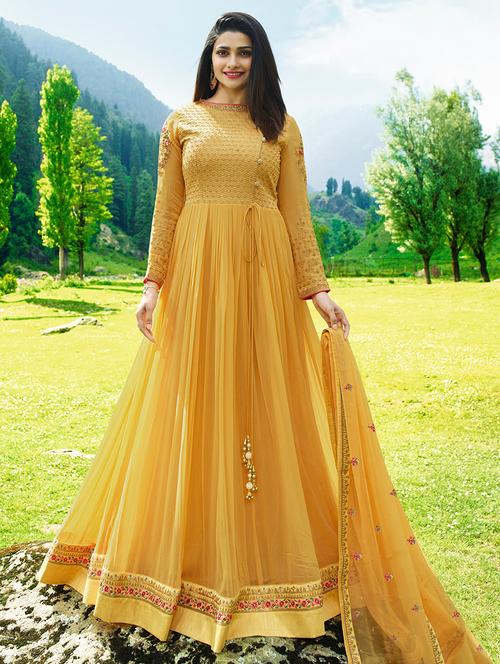embroidered front drawstring anarkali suit set - 15692220 - Very Small Image - 1