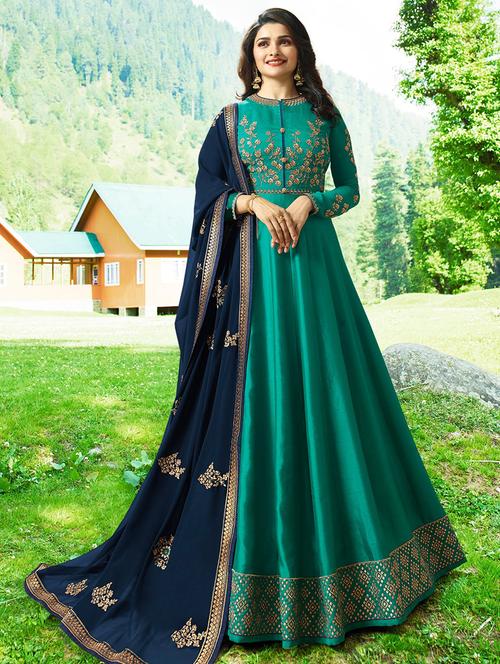 embroidered silk anarkali suit set - 15692221 - Very Small Image - 1