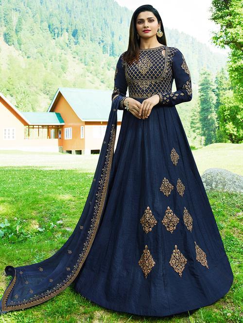 embroidered silk anarkali suit set - 15692223 - Very Small Image - 1