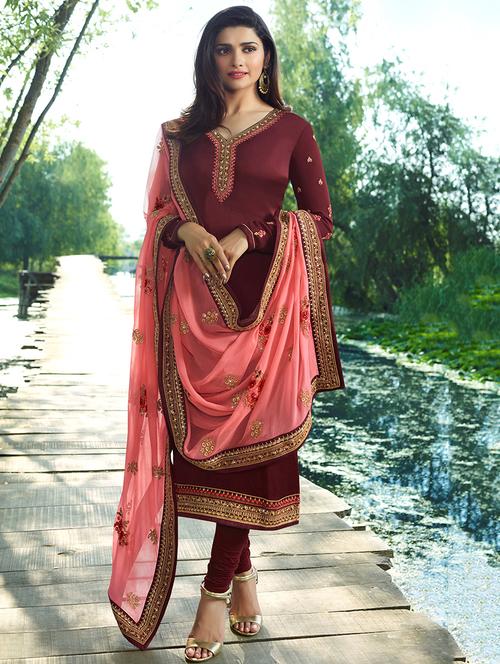 embroidered semi-stitched churidaar suit - 15692236 - Very Small Image - 1
