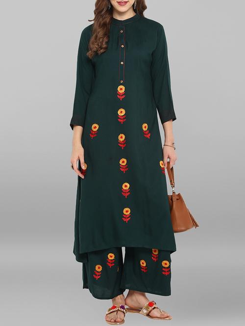 embroidered kurta & palazzo set - 15692321 - Very Small Image - 1