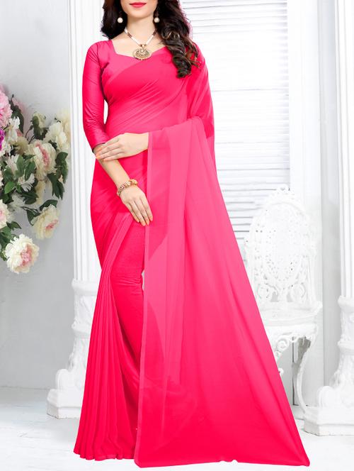 fuchsia plain saree with blouse - 15692364 - Very Small Image - 1