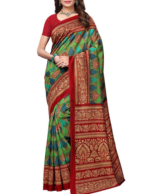 ethnic motifs printed saree with blouse - 15692515 - Very Small Image - 1