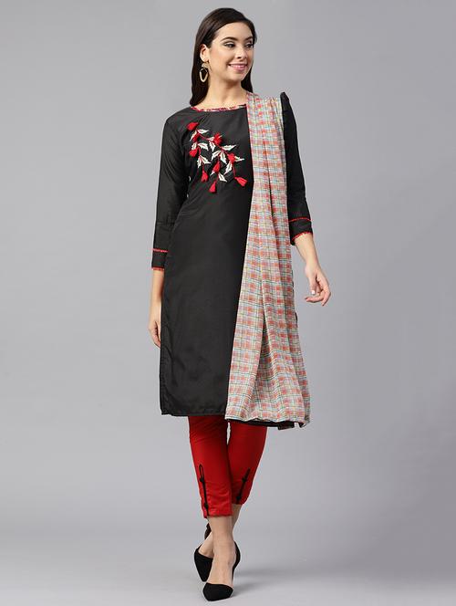 embroidered tassels unstitched churidaar suit - 15692568 - Very Small Image - 1