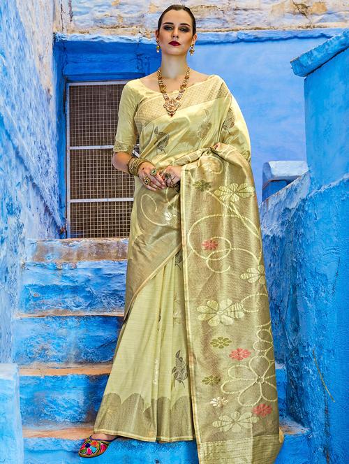 floral zari motif banarasi saree with blouse - 15692593 - Very Small Image - 1