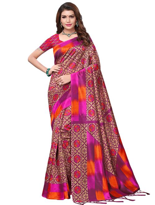 floral magenta printed saree with blouse - 15692612 - Very Small Image - 1