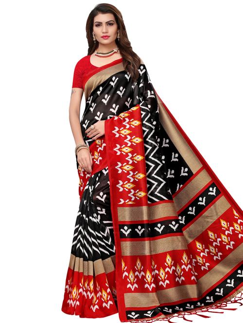 ikat black printed saree with blouse - 15692616 - Very Small Image - 1