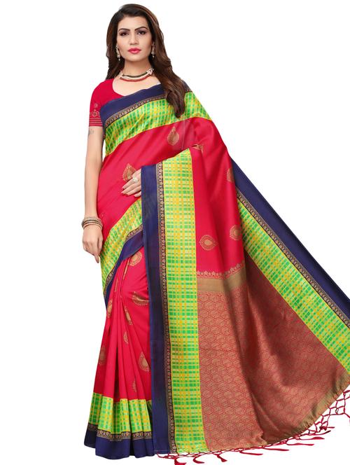 checkered printed border saree with blouse - 15692619 - Very Small Image - 1