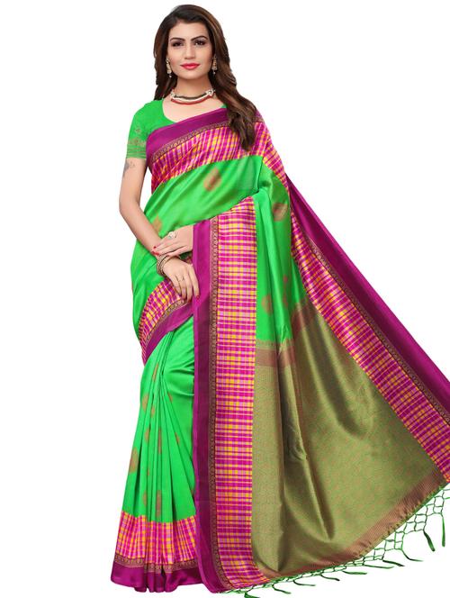 checkered printed border saree with blouse - 15692621 - Very Small Image - 1