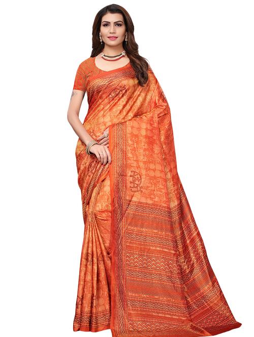 conversational orange printed saree with blouse - 15692623 - Very Small Image - 1