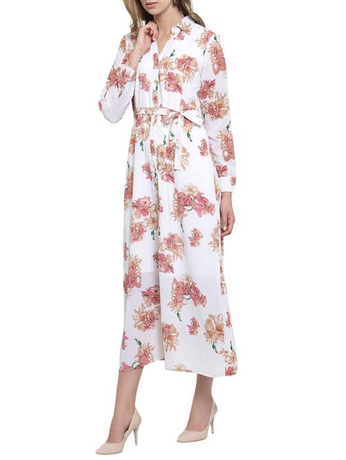 tie up waist floral button up dress - 15692691 - Very Small Image - 1