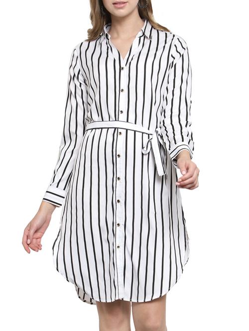 tie up waist striped shirt dress - 15692692 - Very Small Image - 1