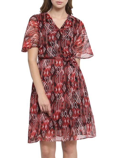 tie up detail surplice a-line dress - 15692695 - Very Small Image - 1