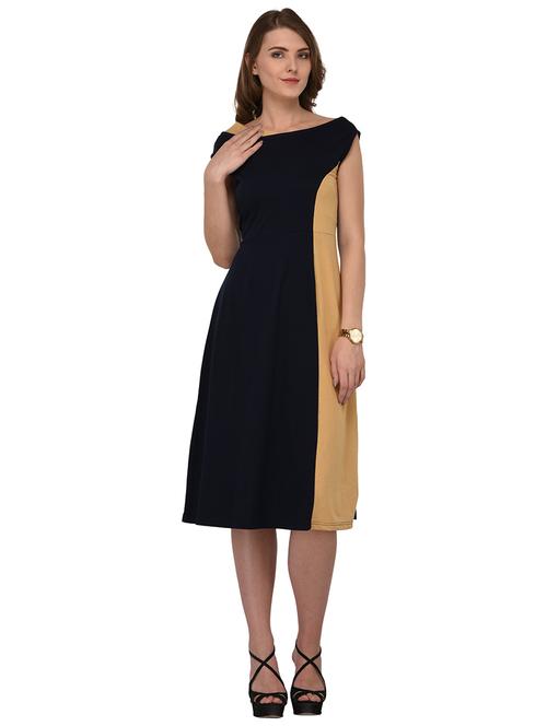 color block boat neck a-line dress - 15692714 - Very Small Image - 1