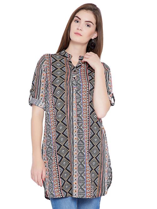 aztec print button detail tunic - 15692829 - Very Small Image - 1
